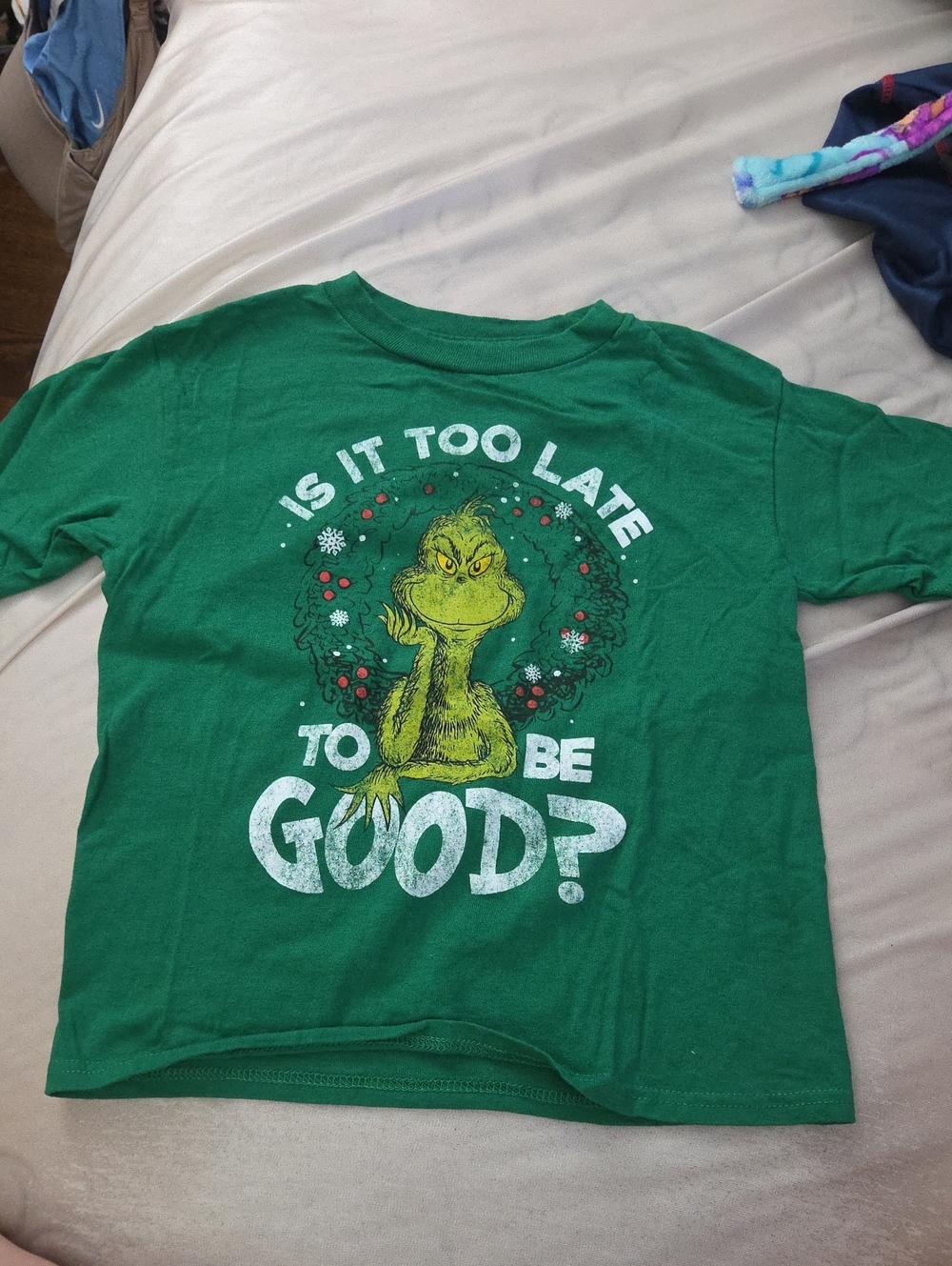 2 for $10 Green Grinch Youth T‑Shirt - Is It Too Late - Size 7